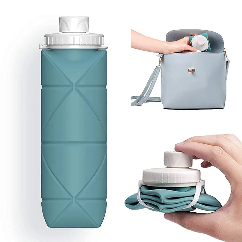 Collapsible Silicone Water Bottle β 600ML | BPA-Free, Leak-Proof, Portable & Foldable