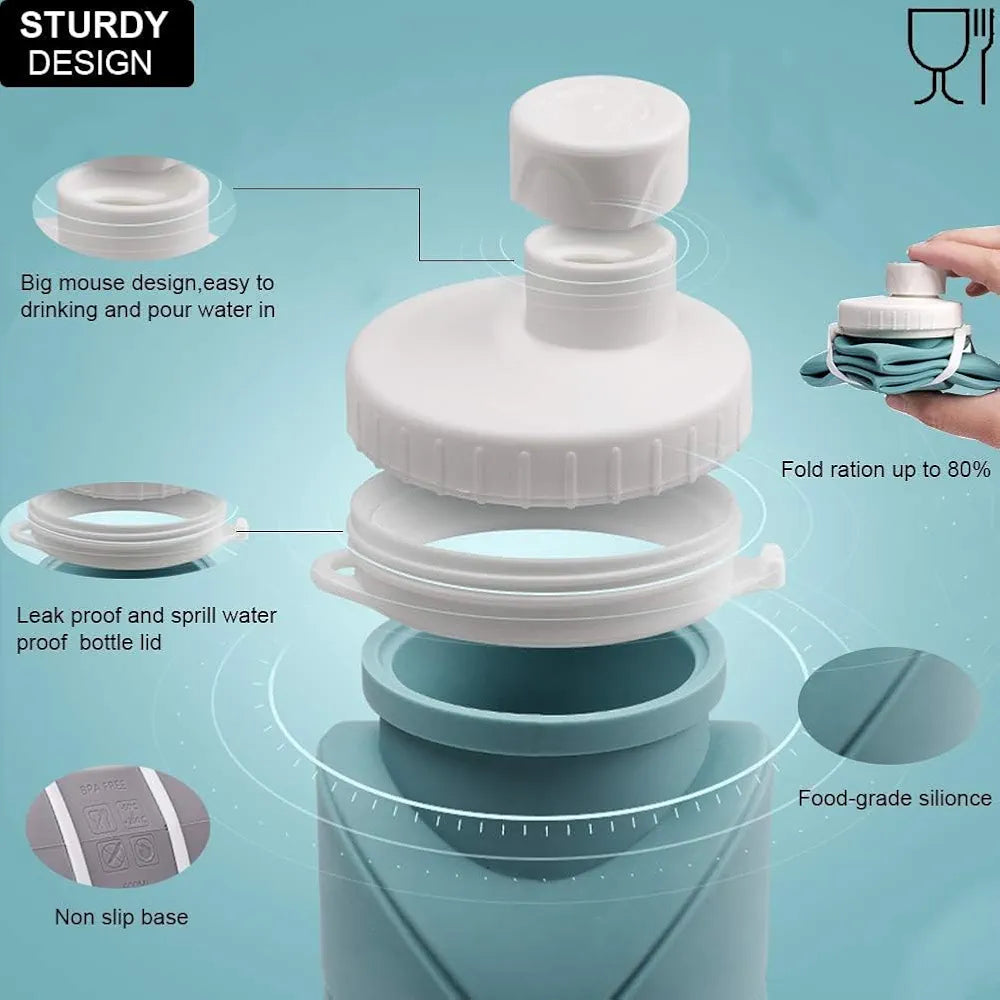 Collapsible Silicone Water Bottle β 600ML | BPA-Free, Leak-Proof, Portable & Foldable