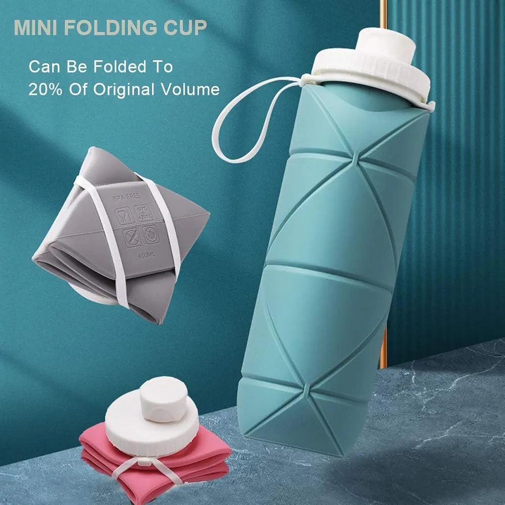 Collapsible Silicone Water Bottle – 600ML | BPA-Free, Leak-Proof, Portable & Foldable
