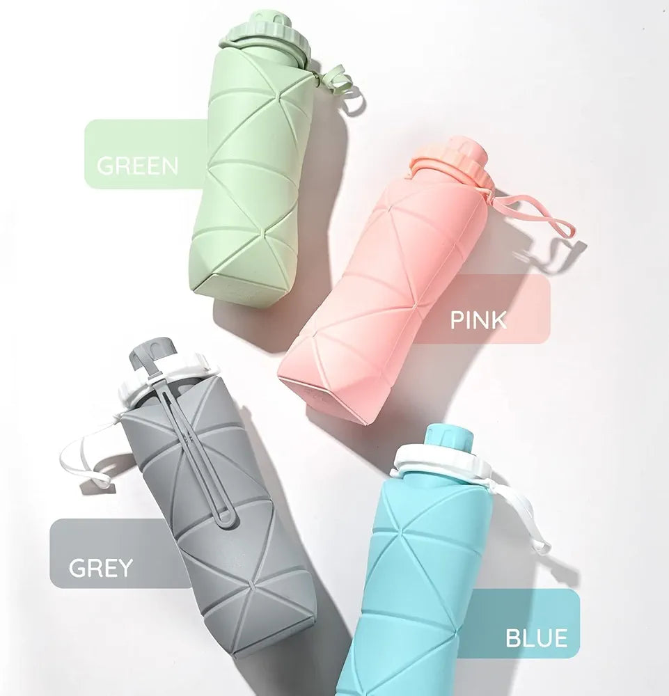 Collapsible Silicone Water Bottle – 600ML | BPA-Free, Leak-Proof, Portable & Foldable