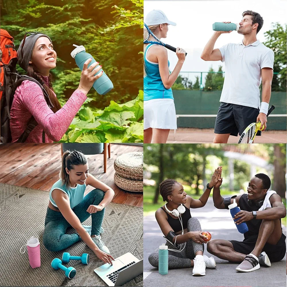 Collapsible Silicone Water Bottle – 600ML | BPA-Free, Leak-Proof, Portable & Foldable
